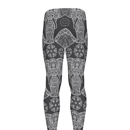 Black And White Boho Elephant Print Men's leggings