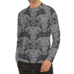 Black And White Boho Elephant Print Men's Long Sleeve Rash Guard