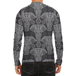 Black And White Boho Elephant Print Men's Long Sleeve Rash Guard