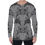 Black And White Boho Elephant Print Men's Long Sleeve T-Shirt