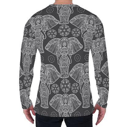 Black And White Boho Elephant Print Men's Long Sleeve T-Shirt
