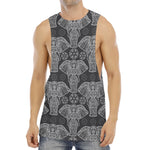 Black And White Boho Elephant Print Men's Muscle Tank Top
