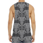 Black And White Boho Elephant Print Men's Muscle Tank Top