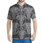 Black And White Boho Elephant Print Men's Polo Shirt