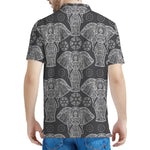 Black And White Boho Elephant Print Men's Polo Shirt