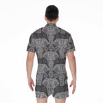 Black And White Boho Elephant Print Men's Rompers