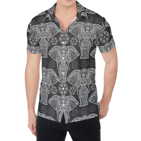 Black And White Boho Elephant Print Men's Shirt