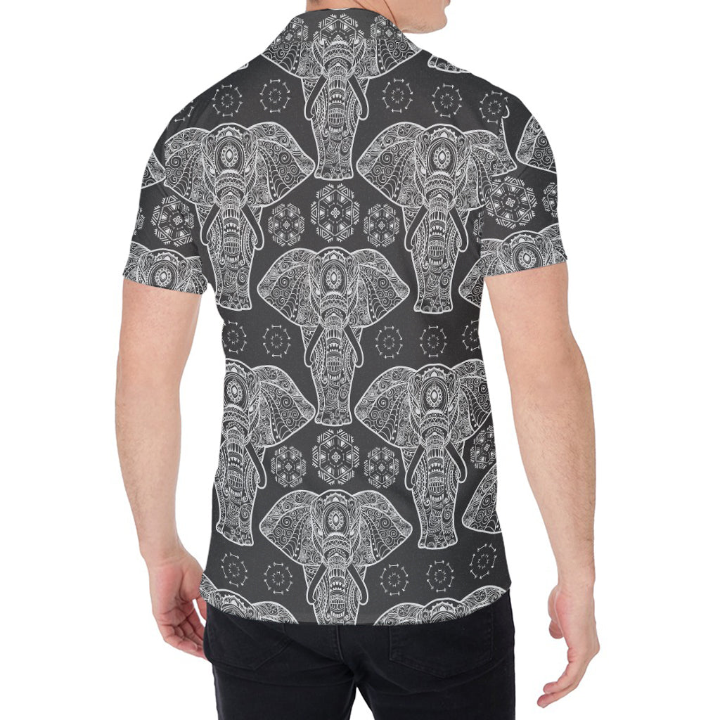 Black And White Boho Elephant Print Men's Shirt
