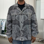 Black And White Boho Elephant Print Men's Shirt Jacket