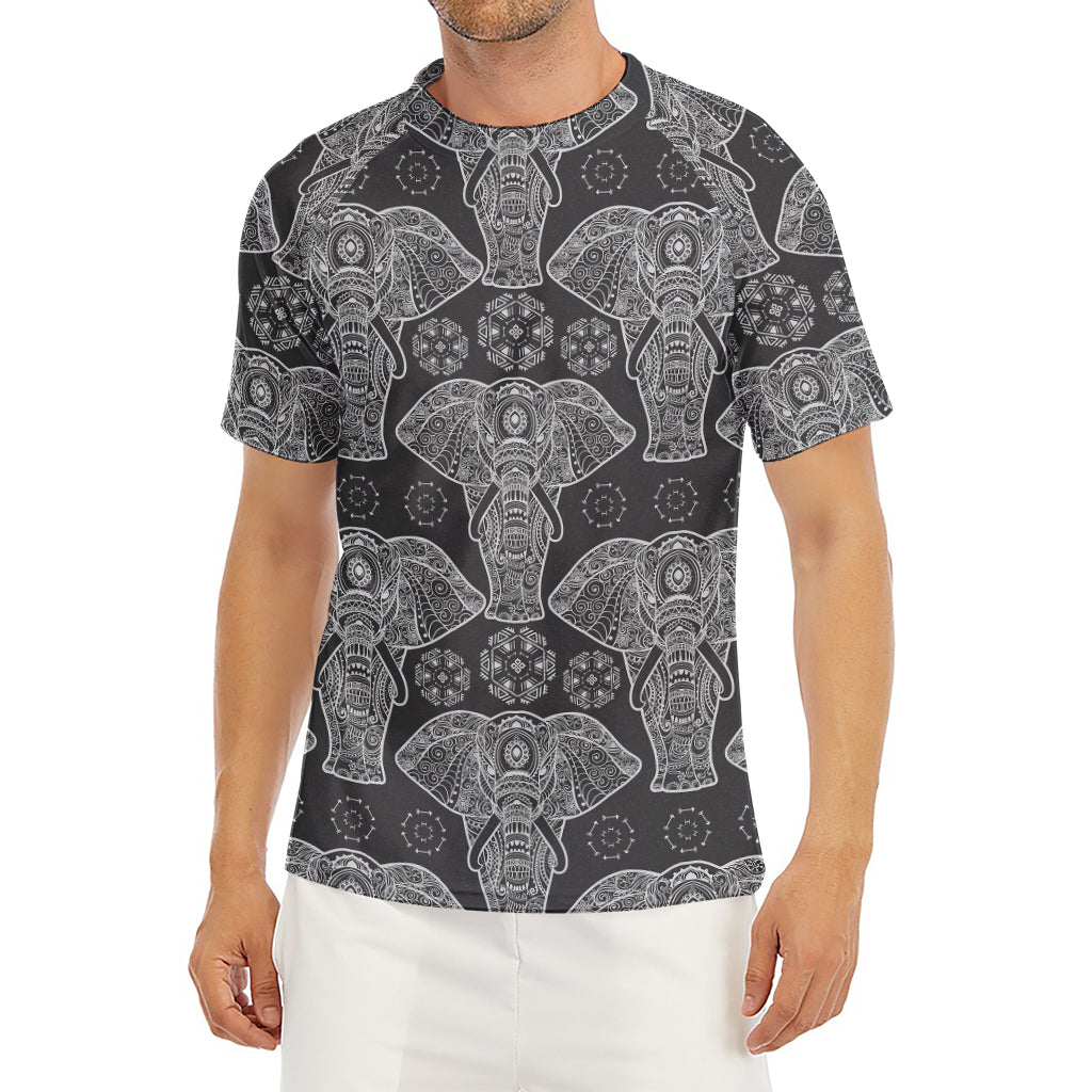 Black And White Boho Elephant Print Men's Short Sleeve Rash Guard