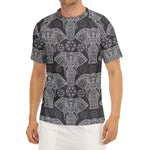 Black And White Boho Elephant Print Men's Short Sleeve Rash Guard