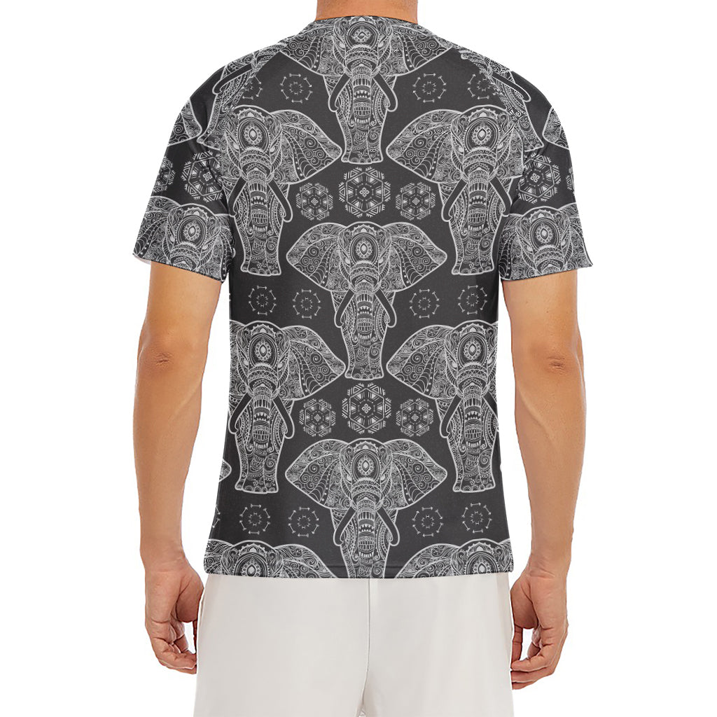 Black And White Boho Elephant Print Men's Short Sleeve Rash Guard
