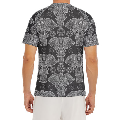 Black And White Boho Elephant Print Men's Short Sleeve Rash Guard