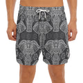 Black And White Boho Elephant Print Men's Split Running Shorts