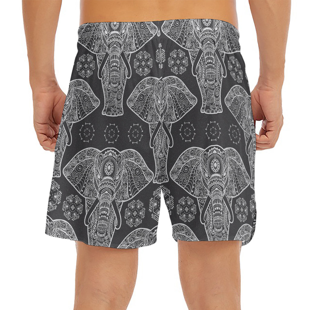 Black And White Boho Elephant Print Men's Split Running Shorts