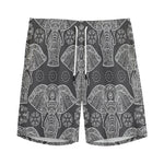 Black And White Boho Elephant Print Men's Sports Shorts