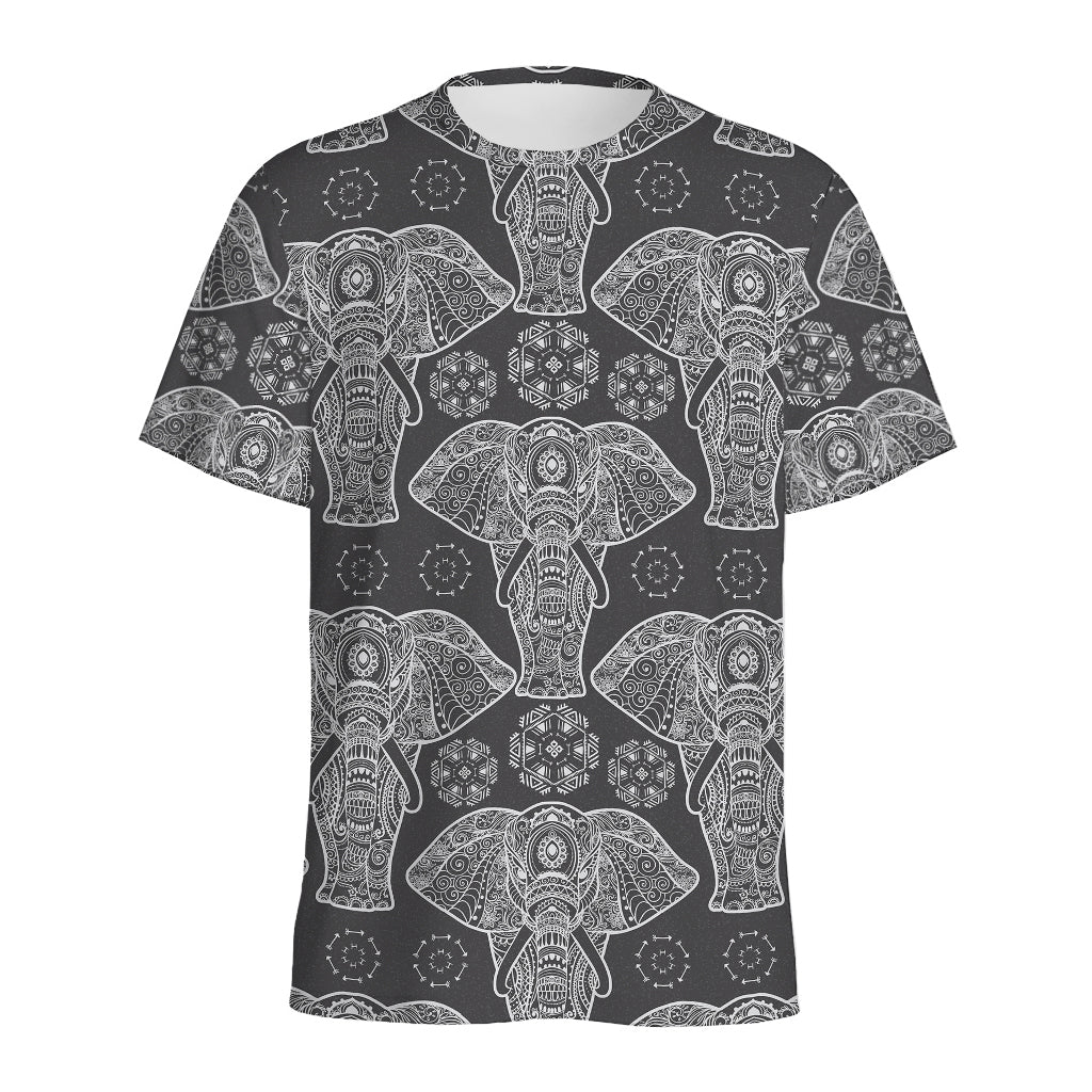 Black And White Boho Elephant Print Men's Sports T-Shirt
