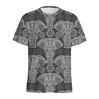 Black And White Boho Elephant Print Men's Sports T-Shirt