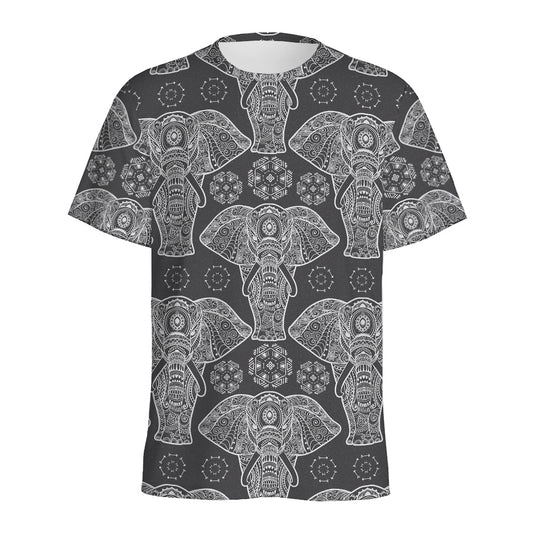 Black And White Boho Elephant Print Men's Sports T-Shirt