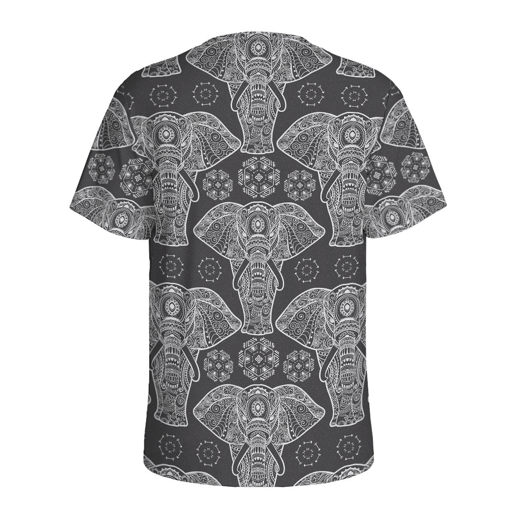 Black And White Boho Elephant Print Men's Sports T-Shirt