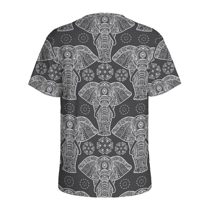 Black And White Boho Elephant Print Men's Sports T-Shirt