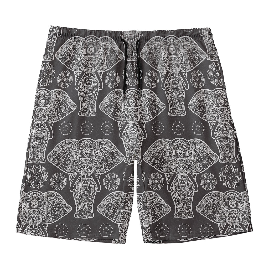 Black And White Boho Elephant Print Men's Swim Trunks