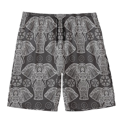 Black And White Boho Elephant Print Men's Swim Trunks