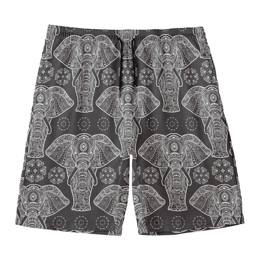 Black And White Boho Elephant Print Men's Swim Trunks