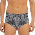 Black And White Boho Elephant Print Men's Triangle Swim Briefs