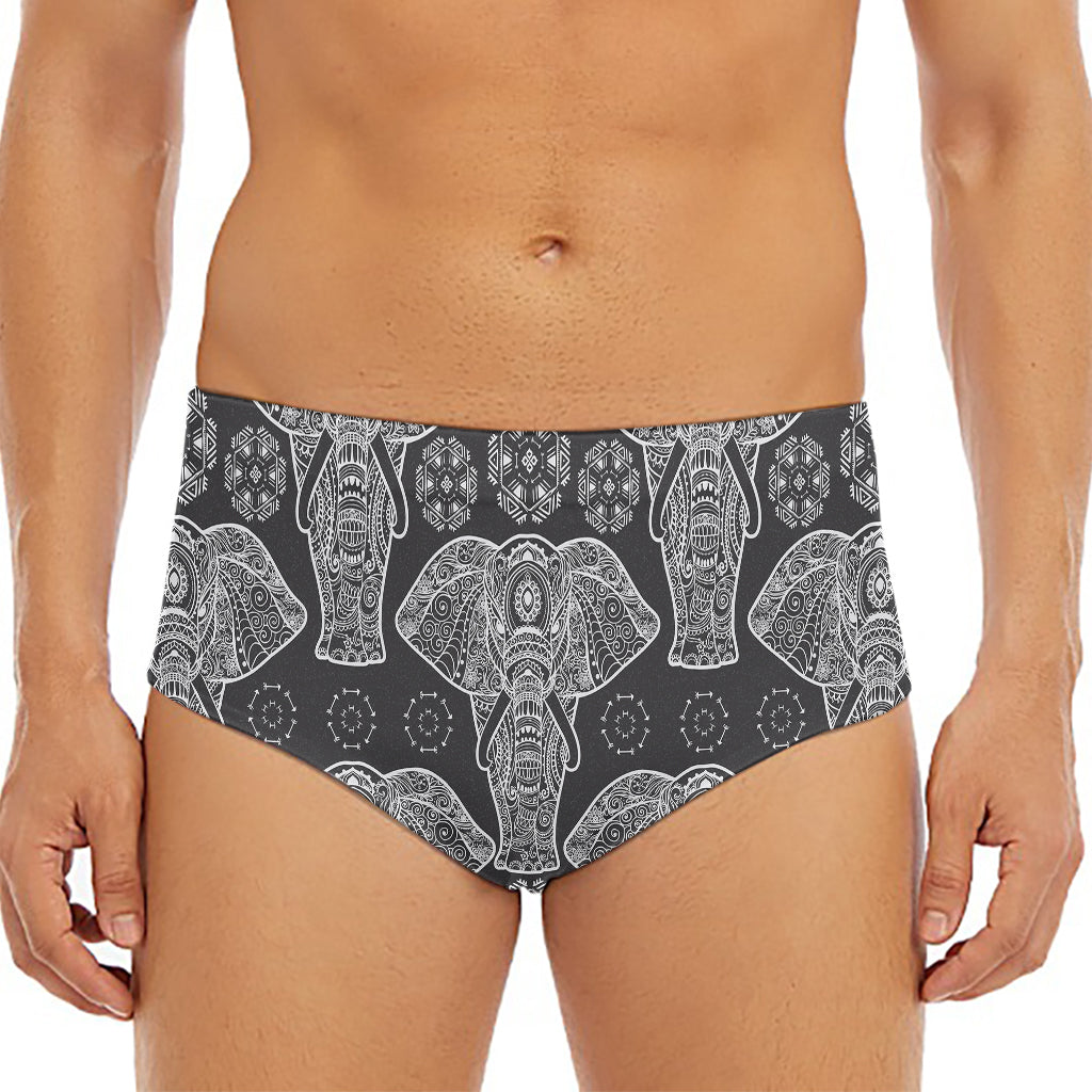 Black And White Boho Elephant Print Men's Triangle Swim Briefs