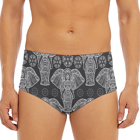 Black And White Boho Elephant Print Men's Triangle Swim Briefs