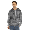 Black And White Boho Elephant Print Men's Velvet Pullover Hoodie
