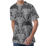 Black And White Boho Elephant Print Men's Velvet T-Shirt