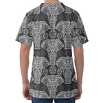 Black And White Boho Elephant Print Men's Velvet T-Shirt