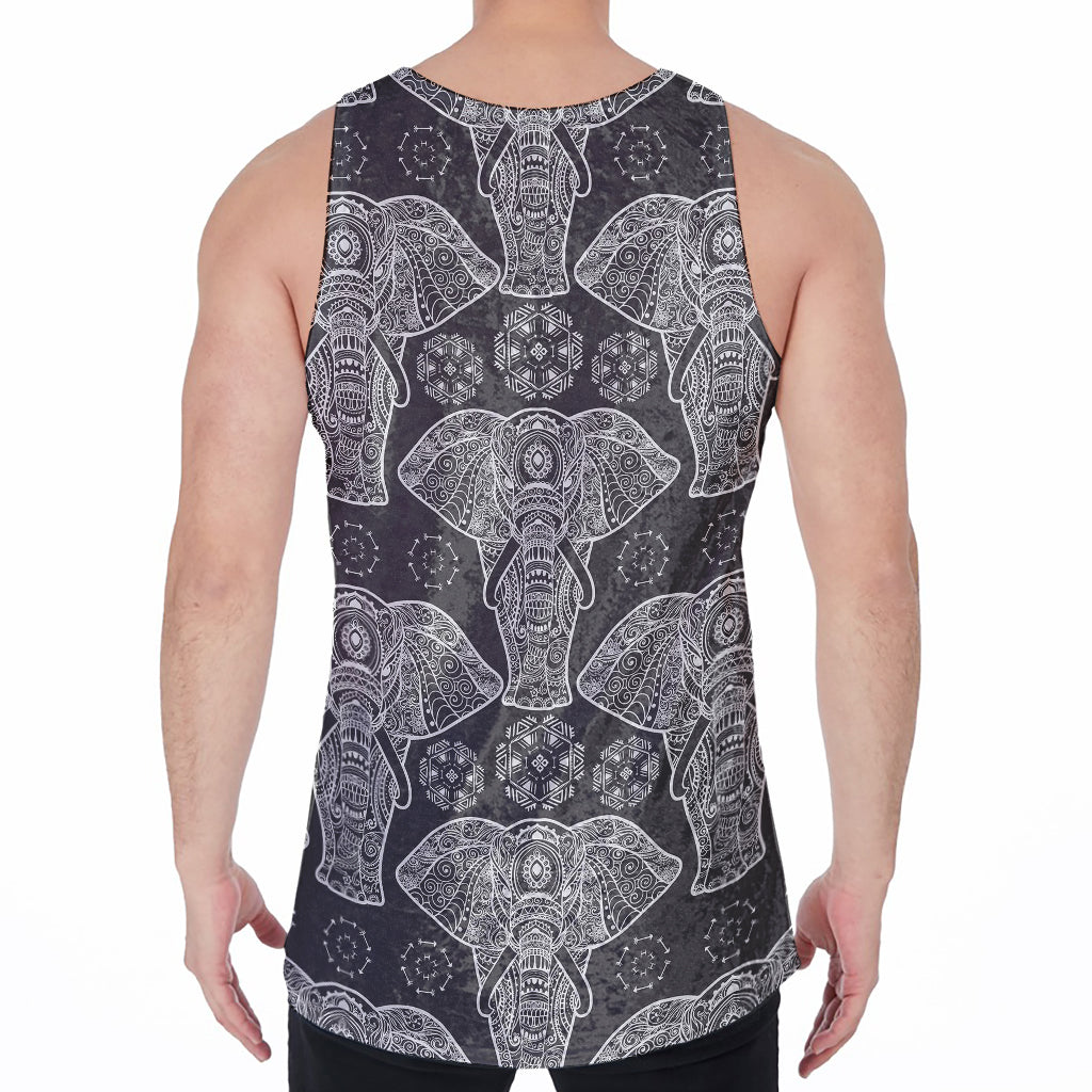 Black And White Boho Elephant Print Men's Velvet Tank Top