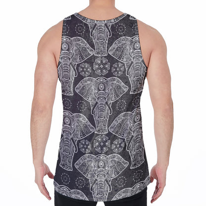 Black And White Boho Elephant Print Men's Velvet Tank Top