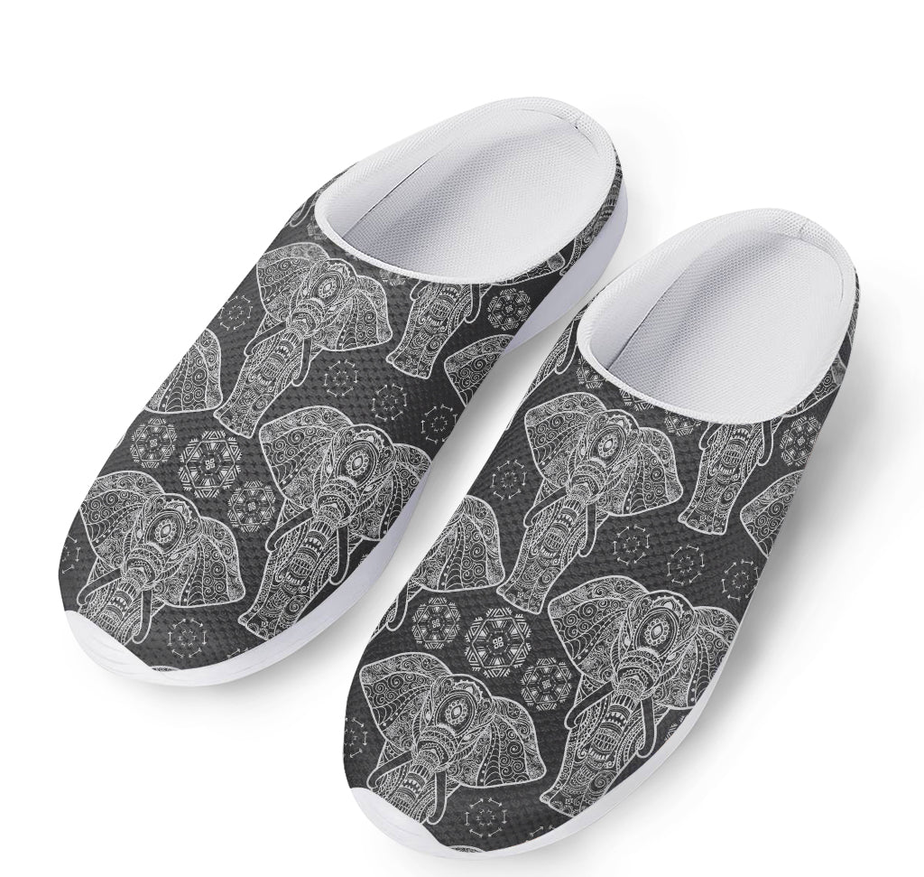 Black And White Boho Elephant Print Mesh Casual Shoes