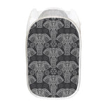 Black And White Boho Elephant Print Mesh Laundry Hamper