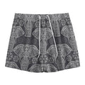 Black And White Boho Elephant Print Mesh Shorts