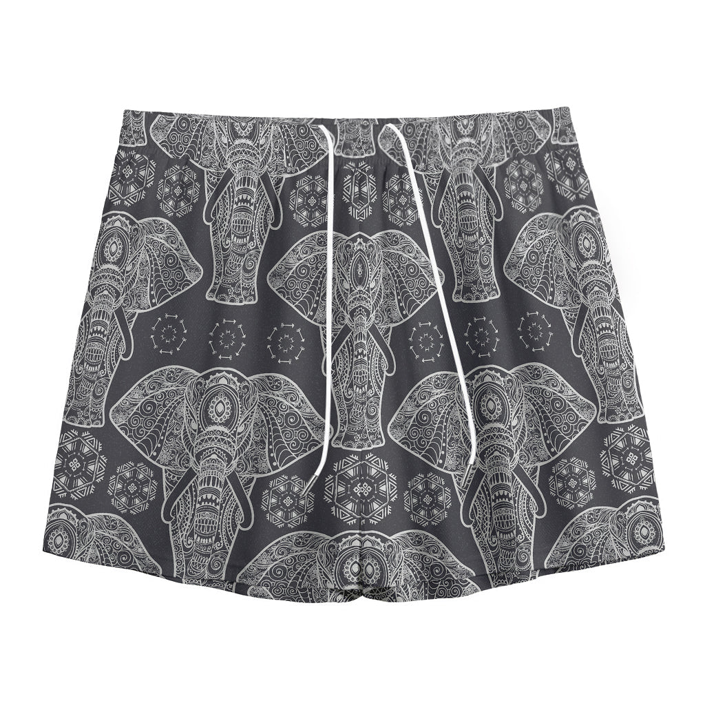 Black And White Boho Elephant Print Mesh Shorts