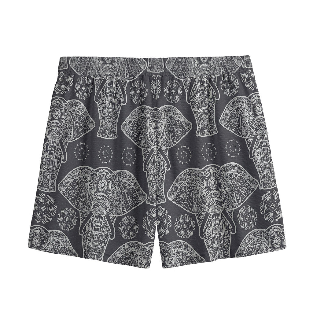 Black And White Boho Elephant Print Mesh Shorts