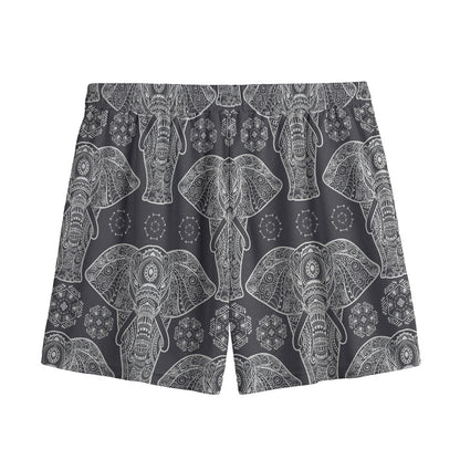 Black And White Boho Elephant Print Mesh Shorts