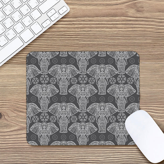 Black And White Boho Elephant Print Mouse Pad