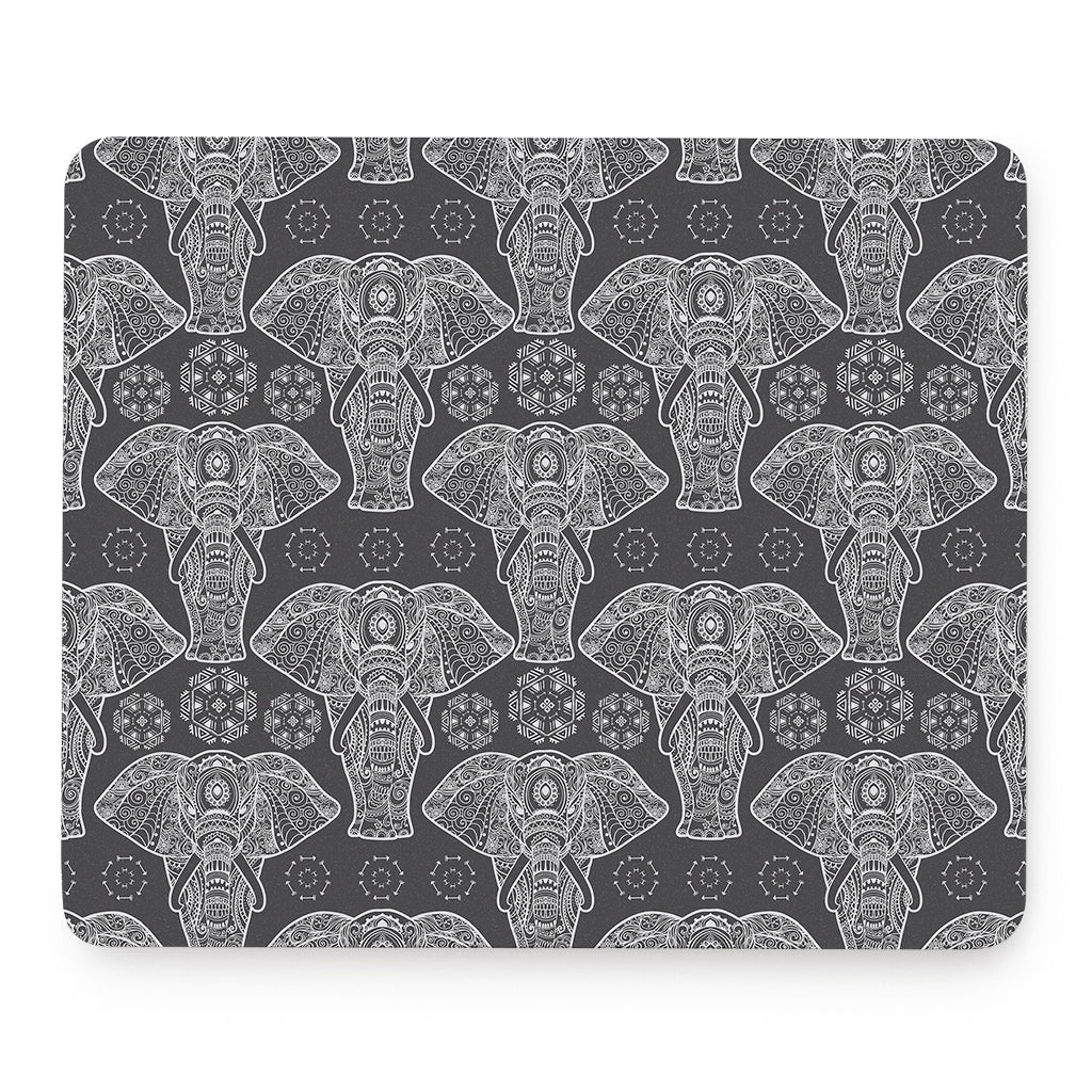 Black And White Boho Elephant Print Mouse Pad