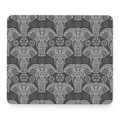 Black And White Boho Elephant Print Mouse Pad