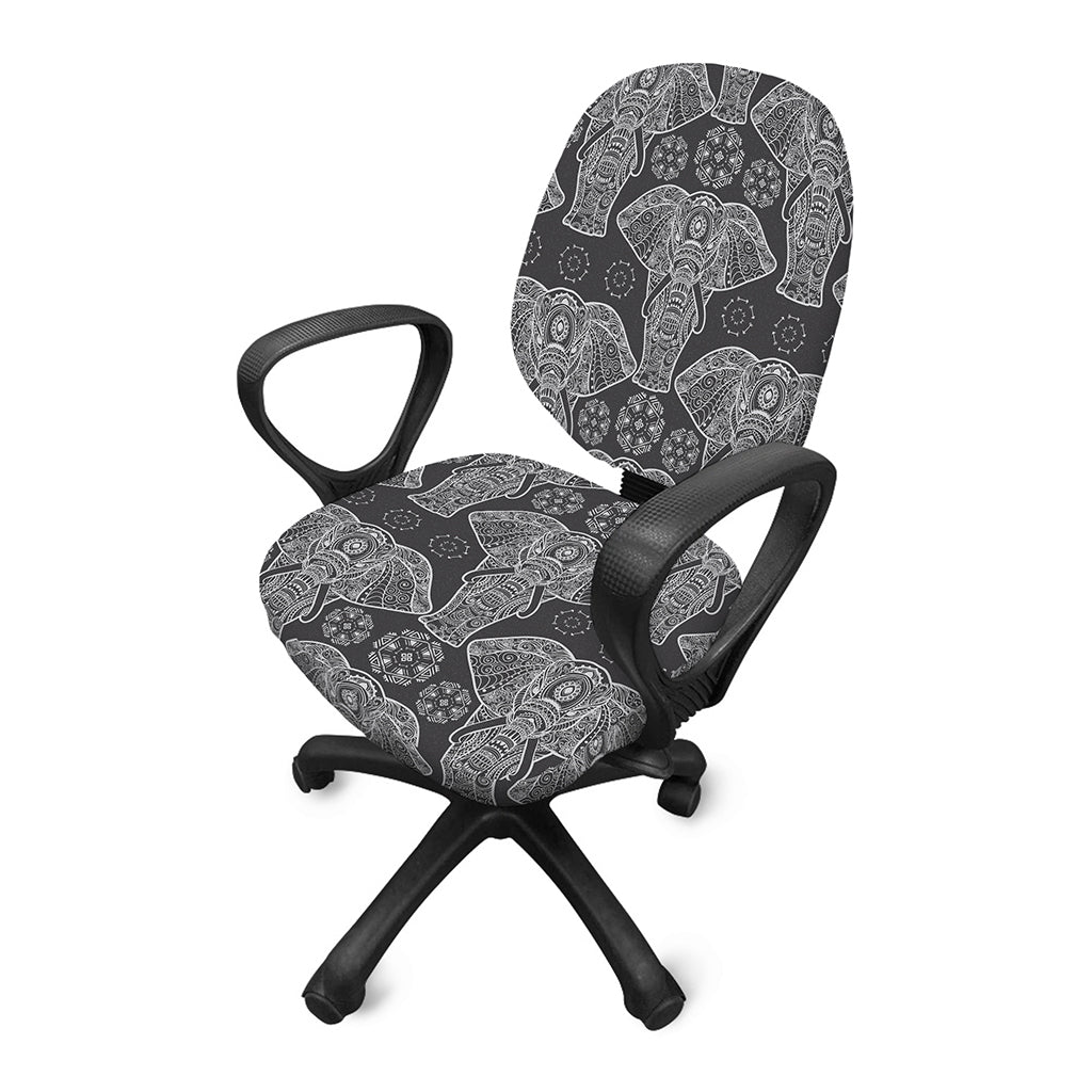Black And White Boho Elephant Print Office Chair Cover