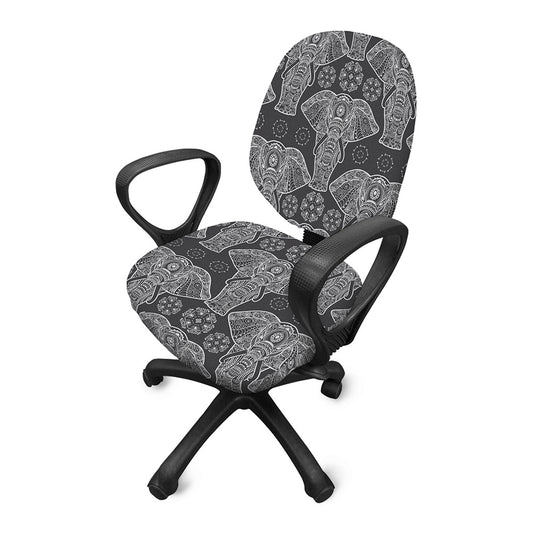 Black And White Boho Elephant Print Office Chair Cover