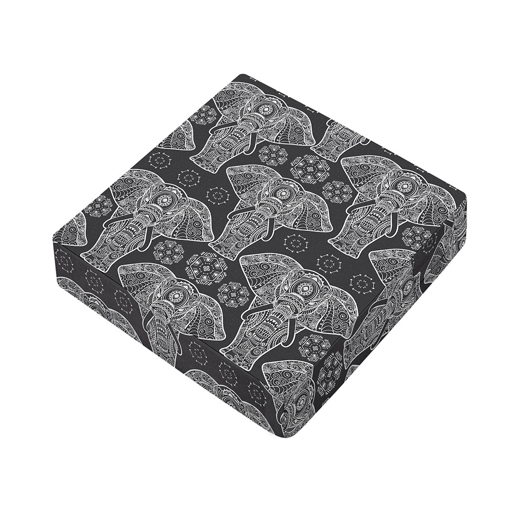 Black And White Boho Elephant Print Outdoor Seat Cushion Cover