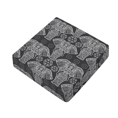Black And White Boho Elephant Print Outdoor Seat Cushion Cover
