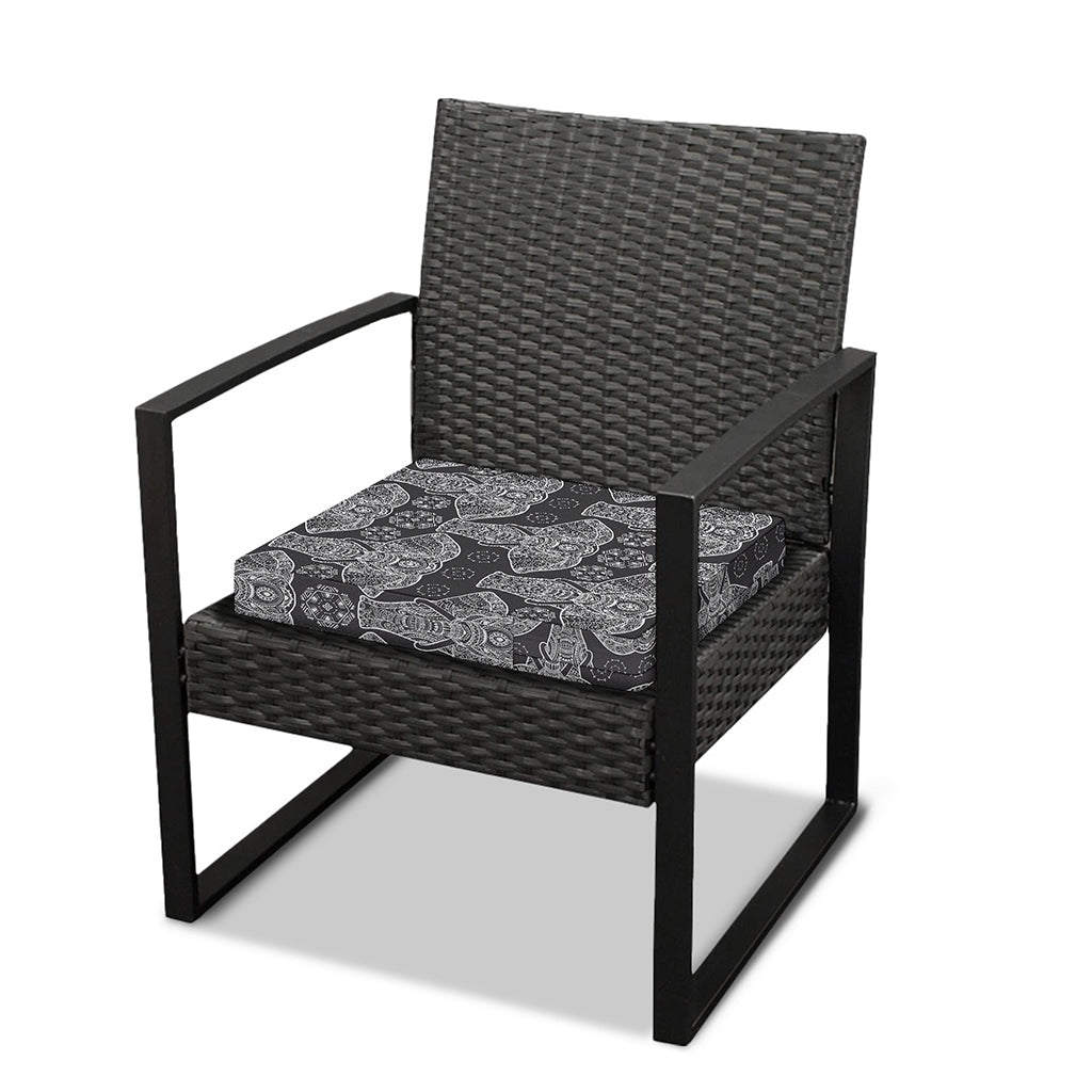 Black And White Boho Elephant Print Outdoor Seat Cushion Cover